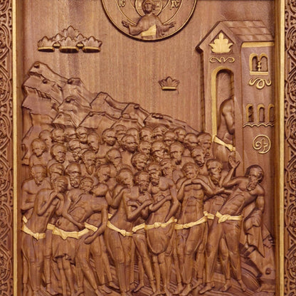 Forty Martyrs of Sebaste Wooden Carved Handmade Christian Icon. Byzantine Greek Orthodox Home Decor.