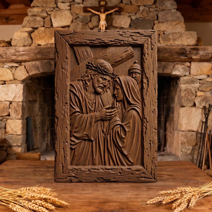 Virgin Mary Supports Jesus Wooden Carved Handmade Christian Icon  Byzantine Greek Orthodox Home Decor Cretan Holy Carvings
