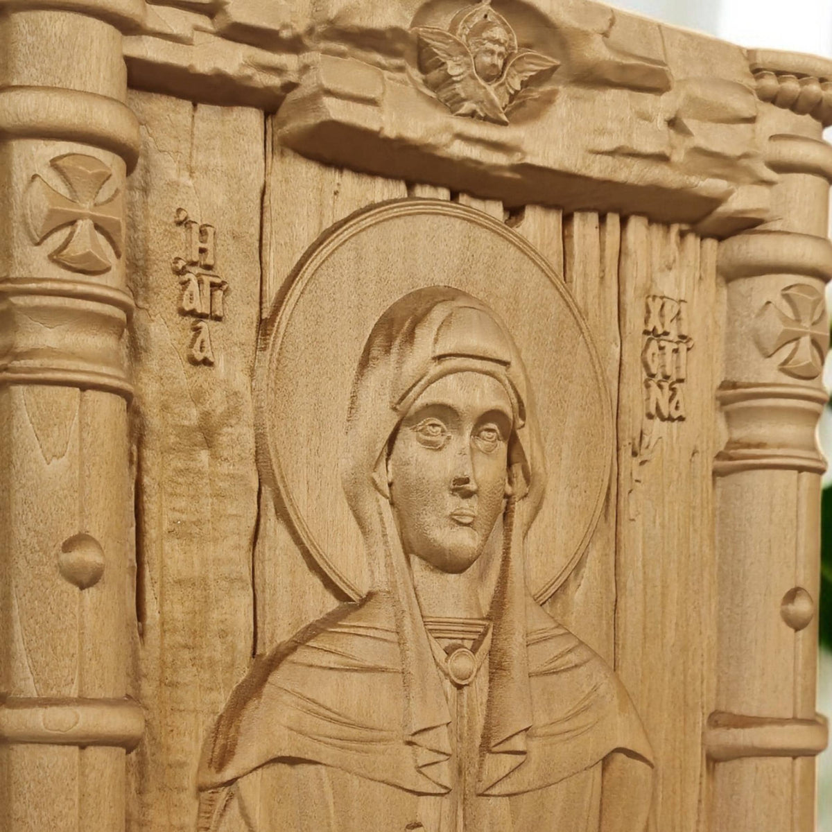 Saint Christina Wooden Carved Handmade Christian Icon. Byzantine Greek Orthodox Home Art Decor.