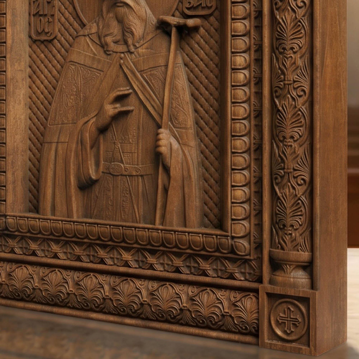 Saint Savvas the Sanctified Wooden Carved Handmade Christian Icon | Byzantine Greek Orthodox Home Art Decor