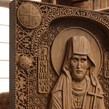 Saint Nikephoros the Leper Patron of Infectious Diseases Wooden Carved Handmade Christian Icon | Byzantine Greek Orthodox Home Art Decor