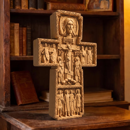 Hand Carved Cross No 15 | Wood Byzantine Greek Christian Wall Art Cretan Holy Carvings
