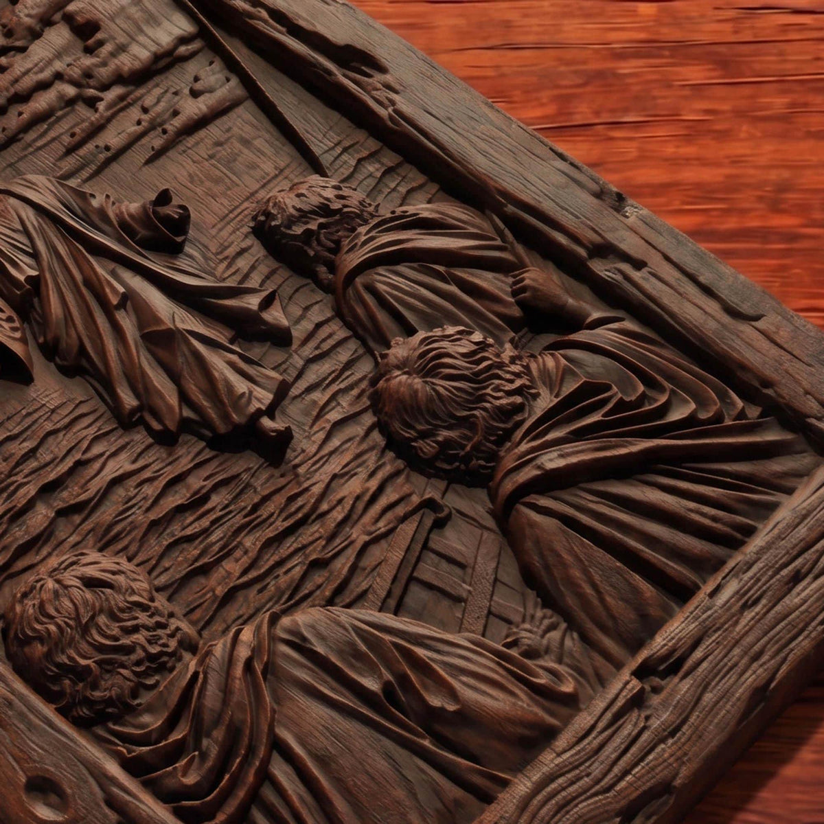 Jesus Christ Walks on the Sea Wooden Carved Handmade Christian Icon  Byzantine Greek Orthodox Home Art Decor Cretan Holy Carvings