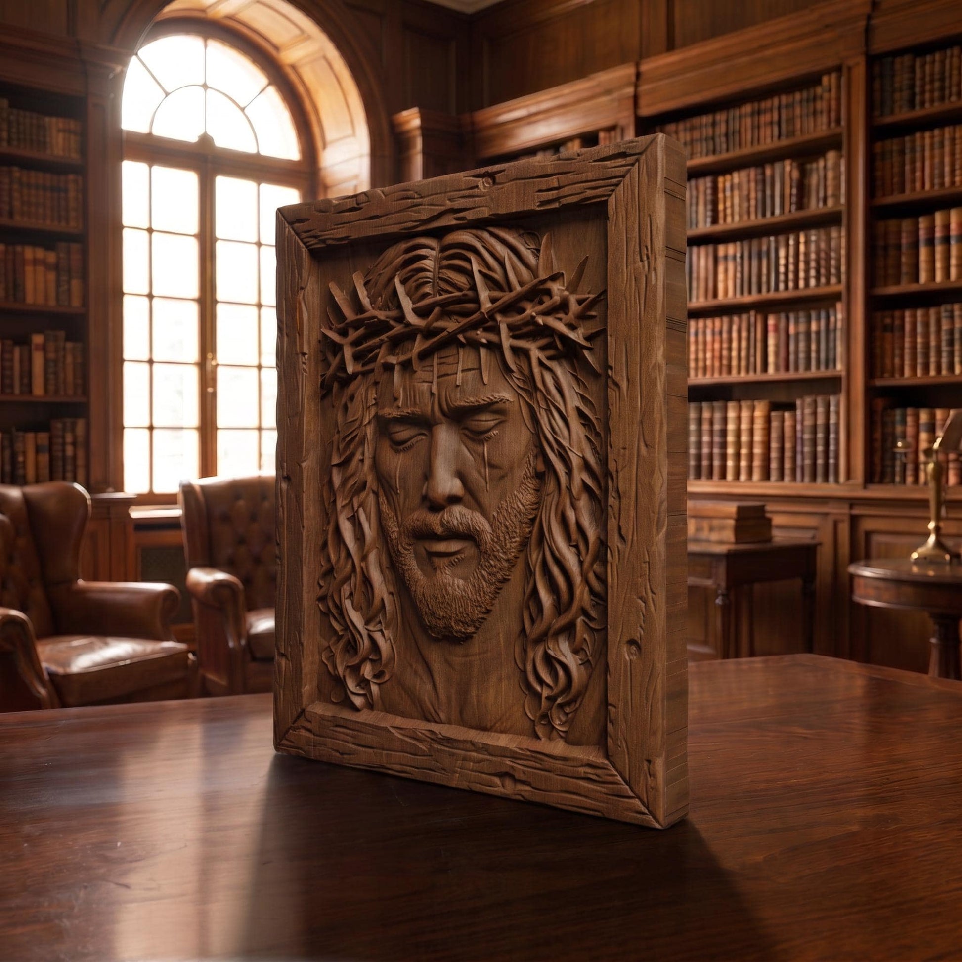 Jesus Christ Face Wooden Carved Handmade Christian Icon  Byzantine Greek Orthodox Home Decor Cretan Holy Carvings