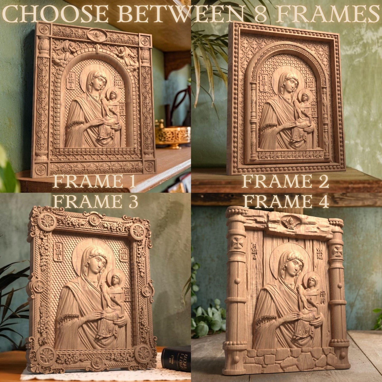 Saint Anne Mother of God Wooden Carved Handmade Christian Icon. Byzantine Greek Orthodox Decor.