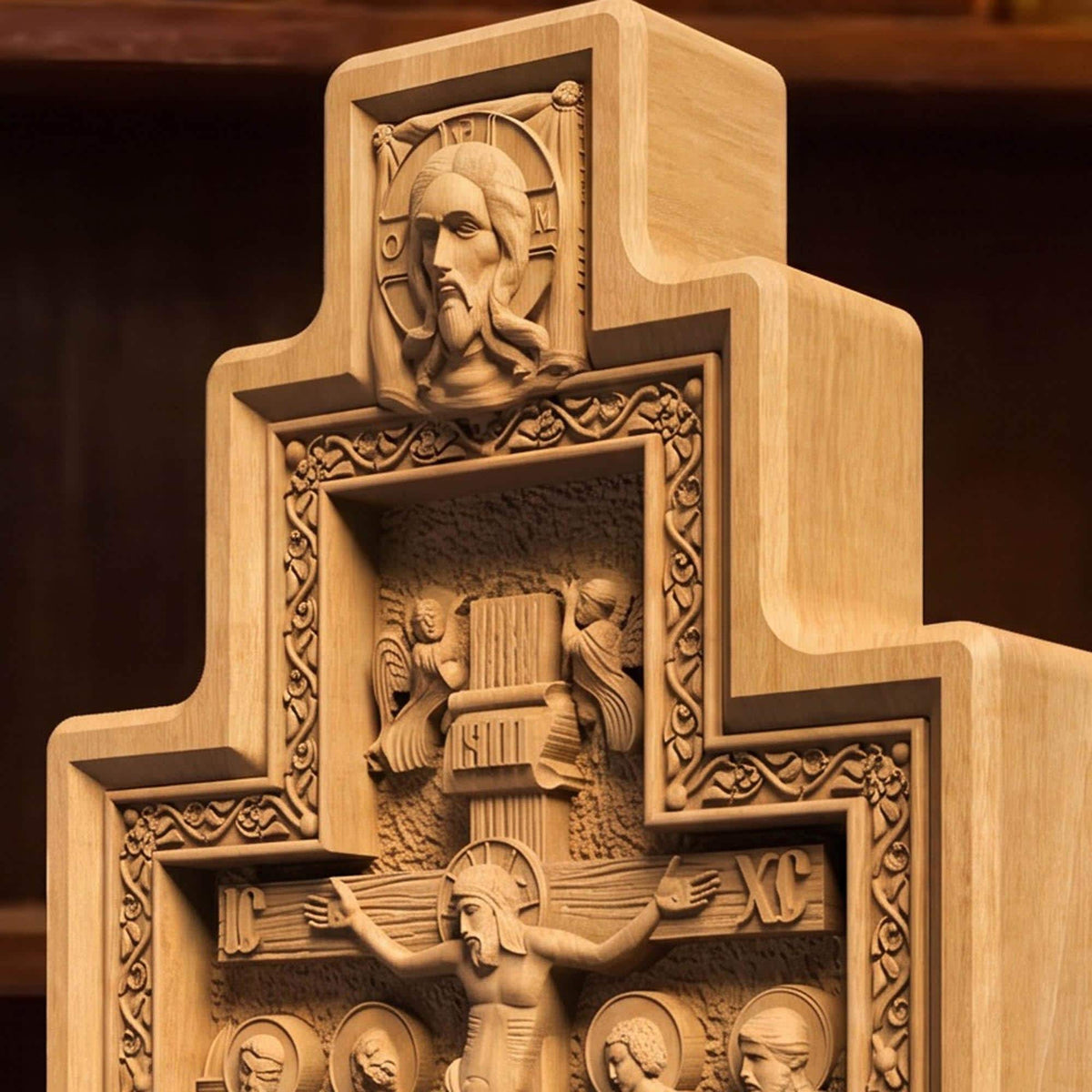 Hand Carved Cross No 14 | Wood Byzantine Greek Christian Wall Art Cretan Holy Carvings