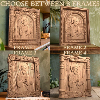 Matthew the Evangelist Wooden Carved Handmade Christian Icon. Byzantine Greek Orthodox Home Art Decor.