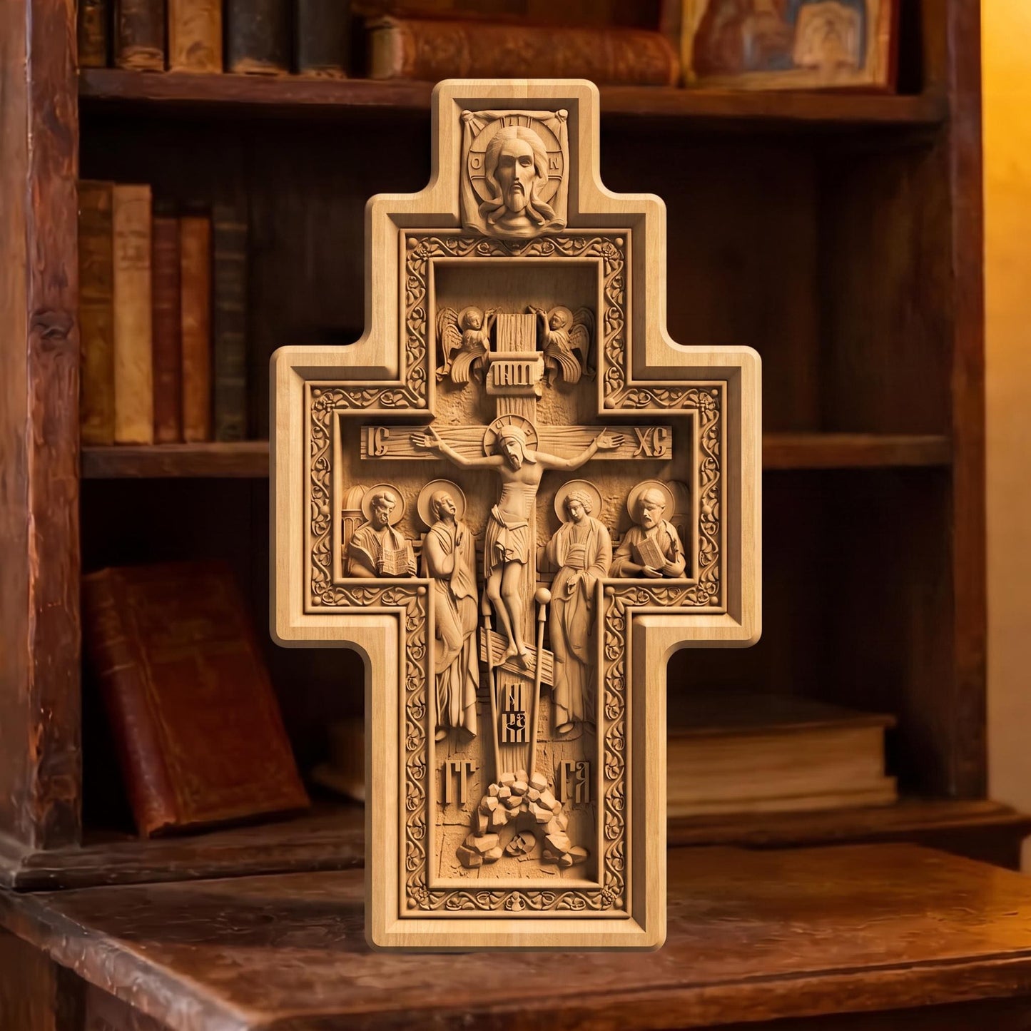 Hand Carved Cross No 14 | Wood Byzantine Greek Christian Wall Art Cretan Holy Carvings