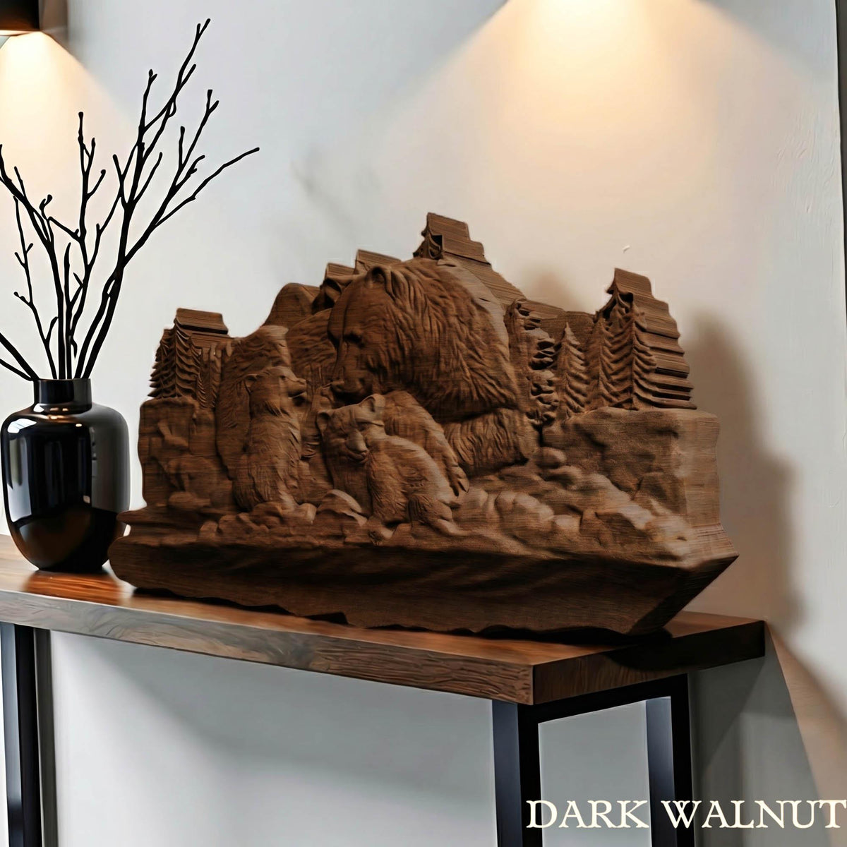 Bear Family Framed Bas Relief | Wooden Bear Carving | Sculptural Gift Idea
