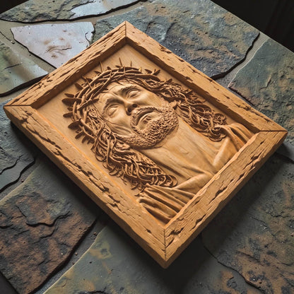 Jesus Christ Looking Up Wooden Carved Handmade Christian Icon  Byzantine Greek Orthodox Home Art Decor Cretan Holy Carvings