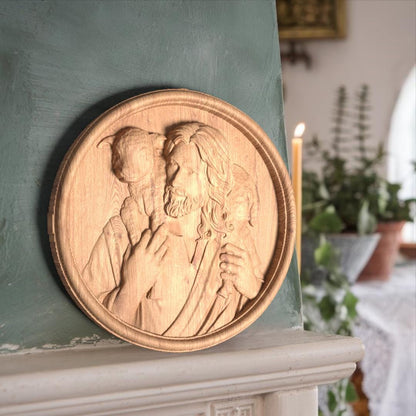 Ιησούς Χριστός ο Καλός Ποιμήν Ξυλόγλυπτη Εικόνα.
