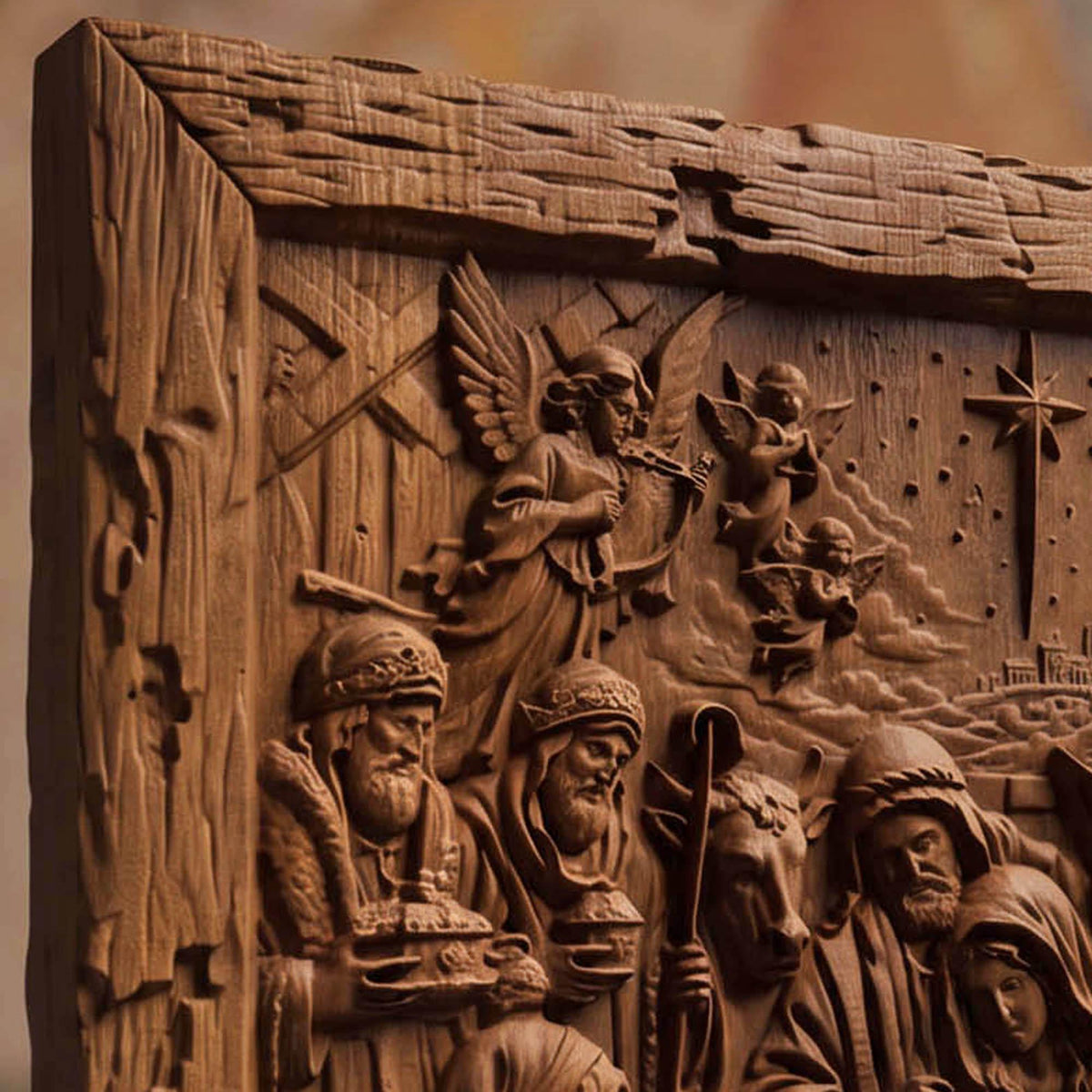 The Birth of Jesus Wooden Carved Handmade Christian Icon  Byzantine Greek Orthodox Home Decor Cretan Holy Carvings