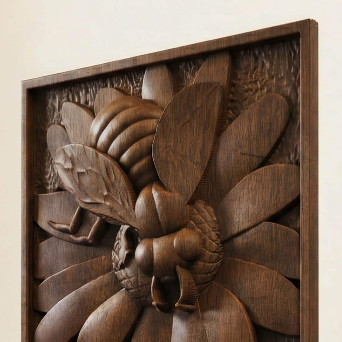 Bees Panel Framed Bas Relief | Wooden Bees Carving | Sculptural Gift Idea