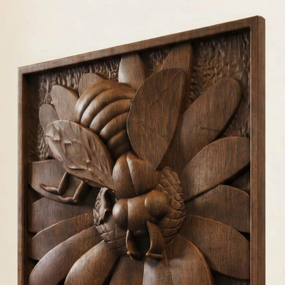 Bees Panel Framed Bas Relief | Wooden Bees Carving | Sculptural Gift Idea