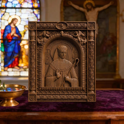 Patriarch Joseph Wooden Carved Handmade Christian Icon | Byzantine Greek Orthodox Home Art Decor