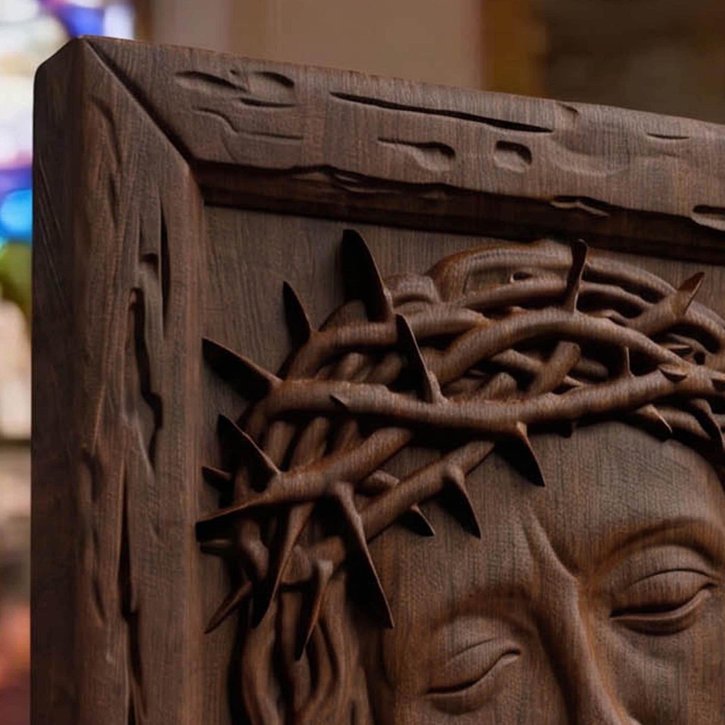 Jesus Face Wooden Carved Handmade Christian Icon  Byzantine Greek Orthodox Home Decor Cretan Holy Carvings