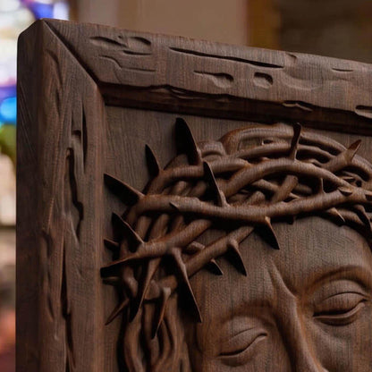 Jesus Face Wooden Carved Handmade Christian Icon  Byzantine Greek Orthodox Home Decor Cretan Holy Carvings