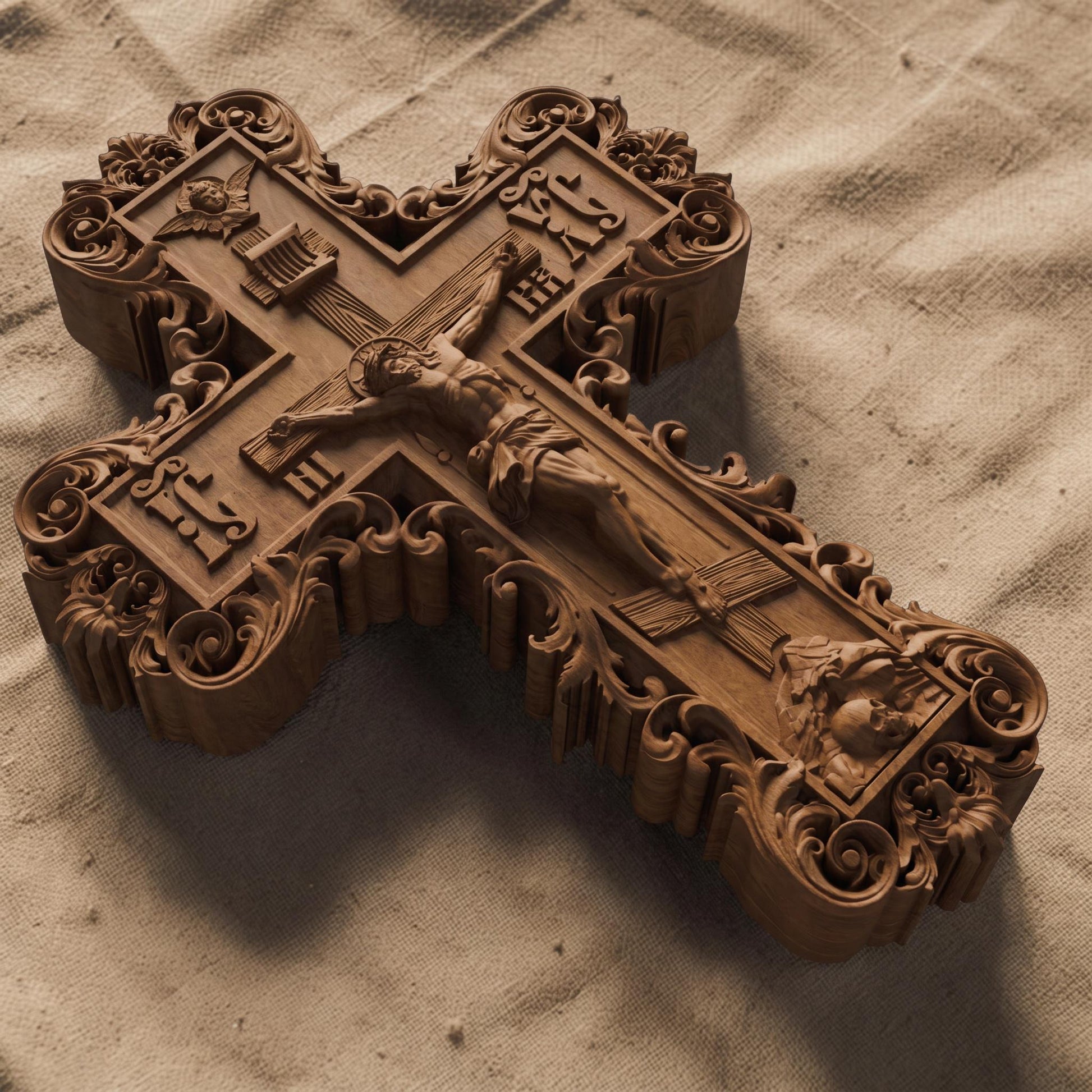 Hand Carved Cross No 11 | Wood Byzantine Greek Christian Wall Art Cretan Holy Carvings