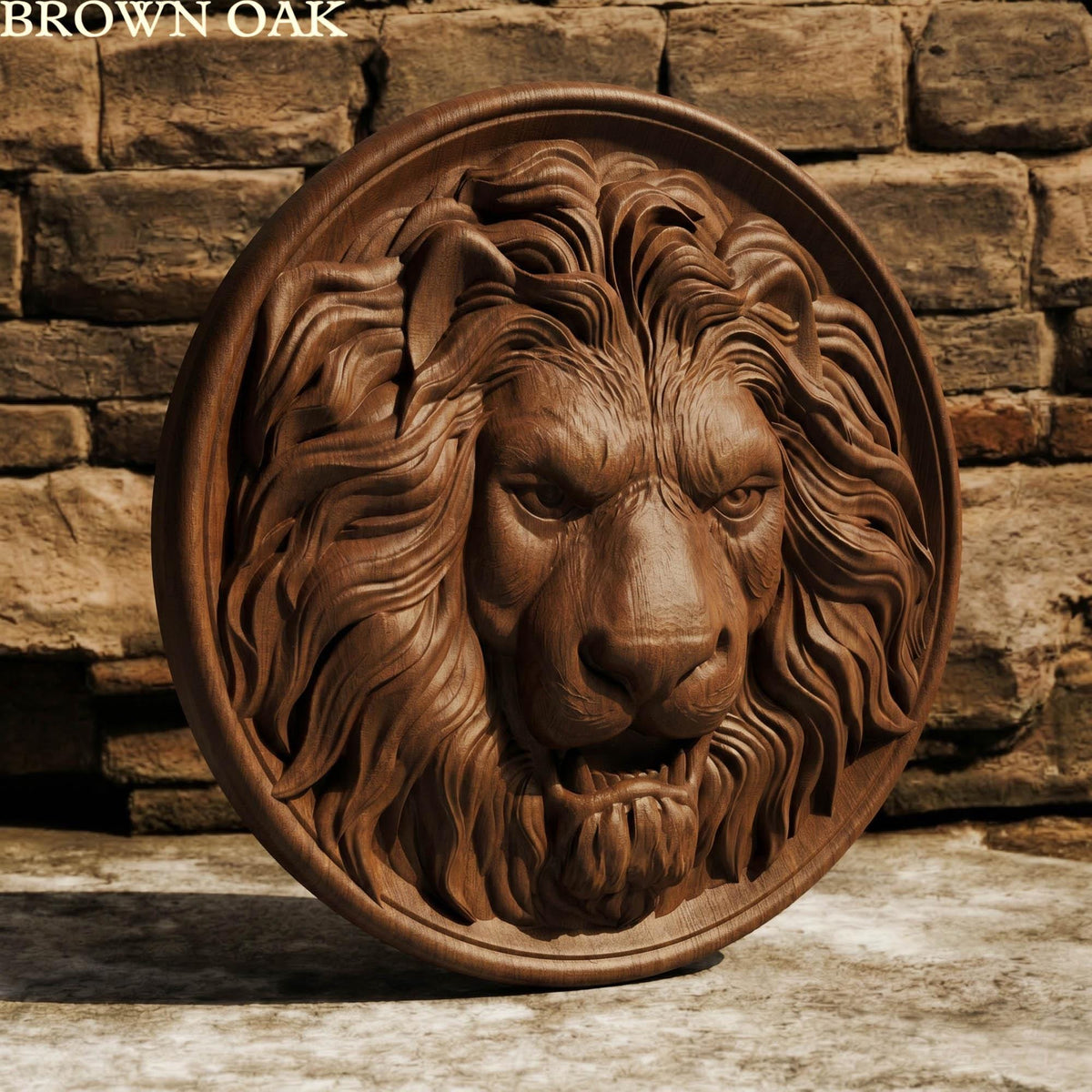 Lion Head in Plate Framed Bas Relief | Wooden Lion Carving | Sculptural Gift Idea