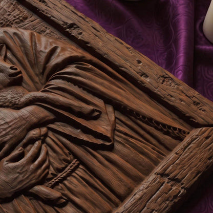 Jesus Holding Lamb Wooden Carved Handmade Christian Icon  Byzantine Greek Orthodox Home Decor Cretan Holy Carvings