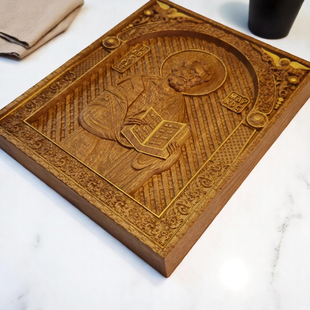 Mark the Evangelist Wooden Carved Handmade Christian Icon. Byzantine Greek Orthodox Home Art Decor.
