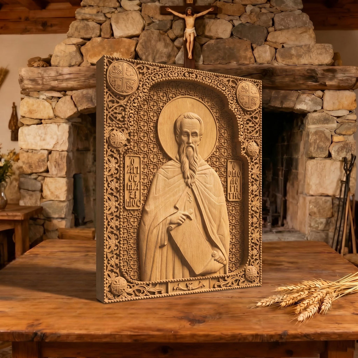 Saint Gregory the Confessor Wooden Carved Handmade Christian Icon | Byzantine Greek Orthodox Home Art Decor