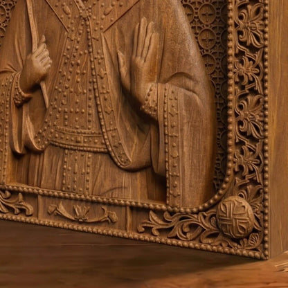 Saint Barbara Wooden Carved Handmade Christian Icon Patron Saint of Artillerymen Cretan Holy Carvings