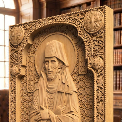 Saint Nikephoros the Leper Patron of Infectious Diseases Wooden Carved Handmade Christian Icon | Byzantine Greek Orthodox Home Art Decor
