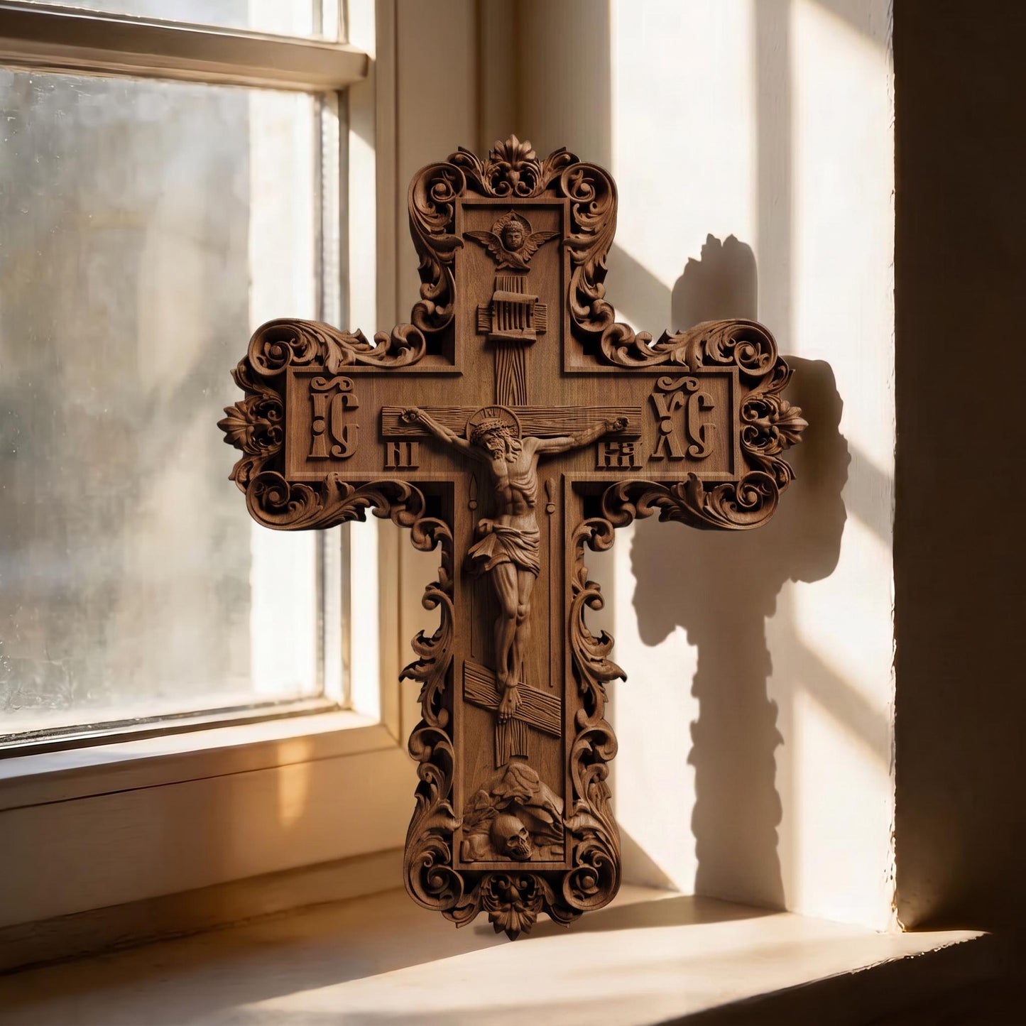 Hand Carved Cross No 11 | Wood Byzantine Greek Christian Wall Art Cretan Holy Carvings