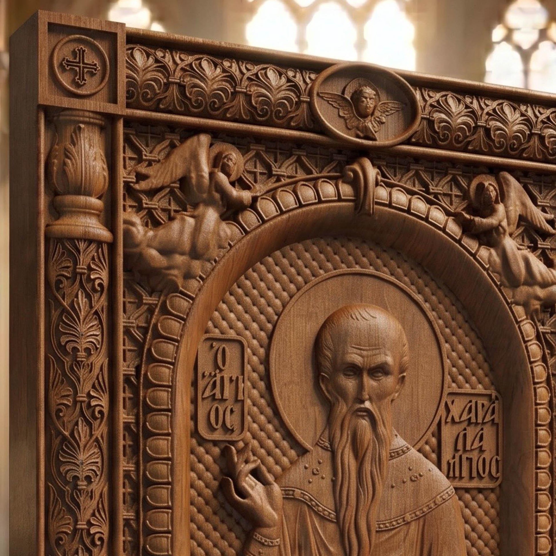 Saint Charalambos Wooden Carved Handmade Christian Icon | Byzantine Greek Orthodox Home Art Decor