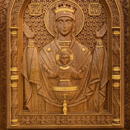 Virgin Mary Fountain of Life Wooden Carved Handmade Christian Icon. Byzantine Greek Home Decor.