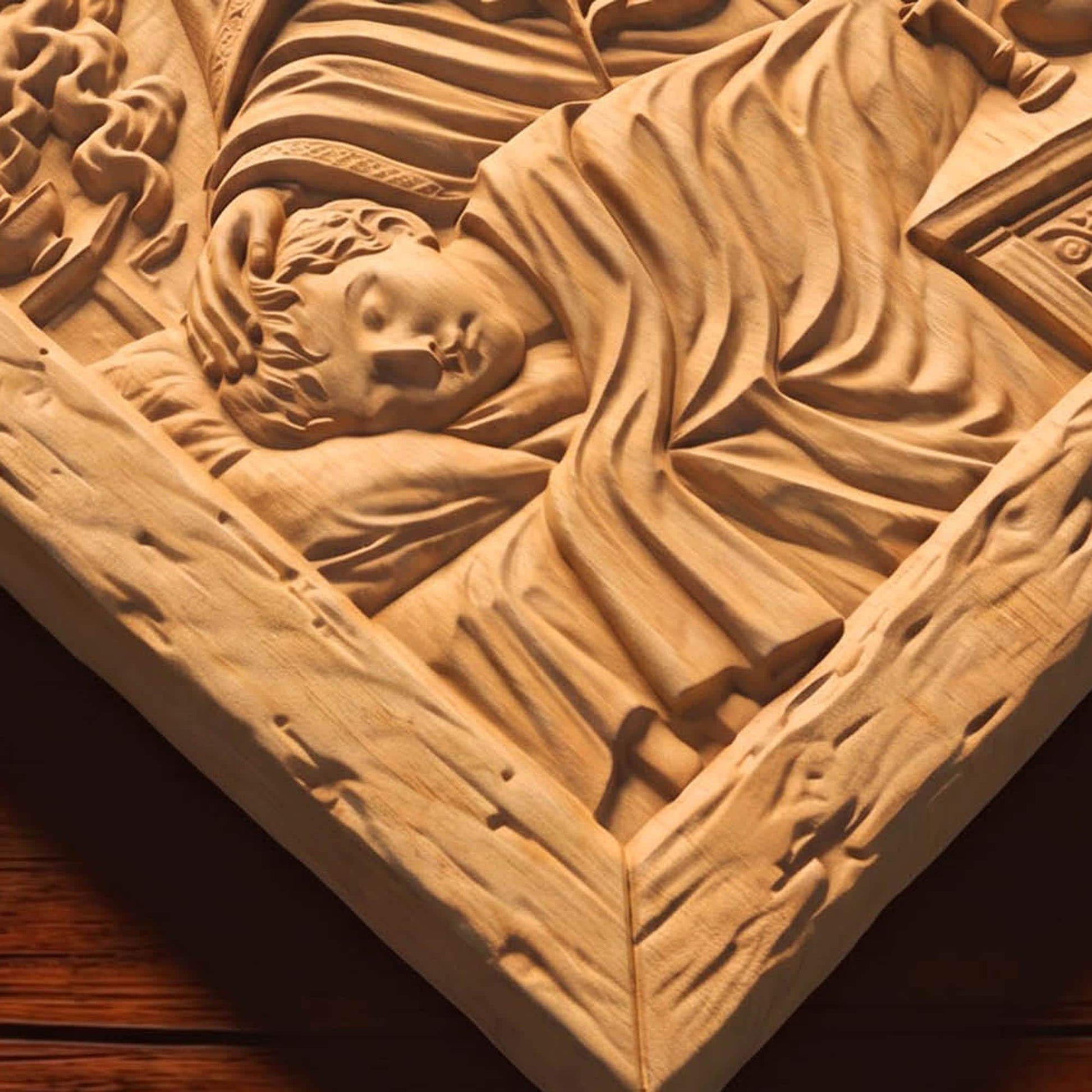 Virgin Mary Protects the Children Wooden Carved Handmade Christian Icon  Byzantine Greek Orthodox Home Decor Cretan Holy Carvings