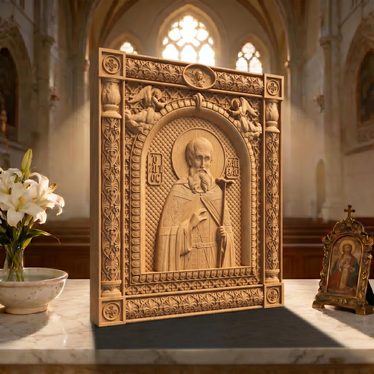 Saint Savvas the Sanctified Wooden Carved Handmade Christian Icon | Byzantine Greek Orthodox Home Art Decor