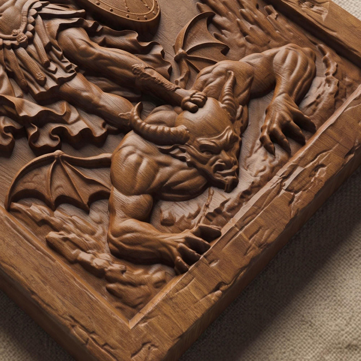 Archangel Michael Victorius Wooden Carved Handmade Christian Icon  Byzantine Greek Orthodox Home Decor Cretan Holy Carvings