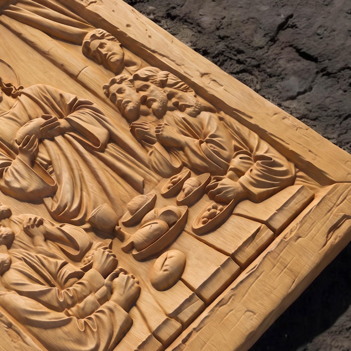 Jesus Christ Blesses the Bread Rustic Frame Wooden Carved Handmade Christian Icon  Byzantine Greek Orthodox Home Decor Cretan Holy Carvings