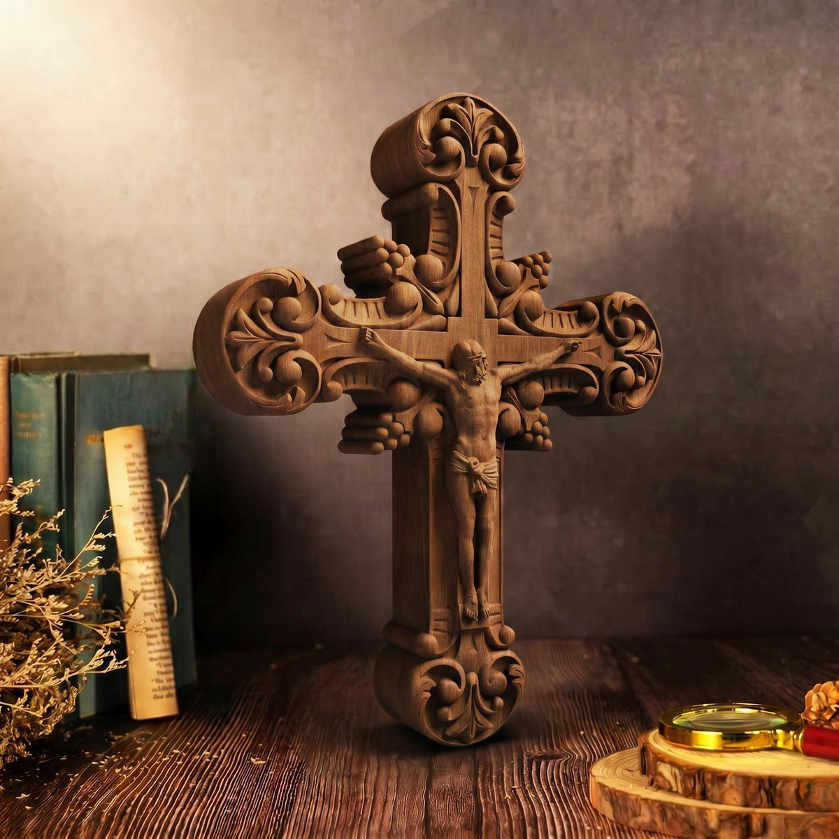 Hand Carved Cross No 7 | Wood Byzantine Greek Christian Wall Art Cretan Holy Carvings