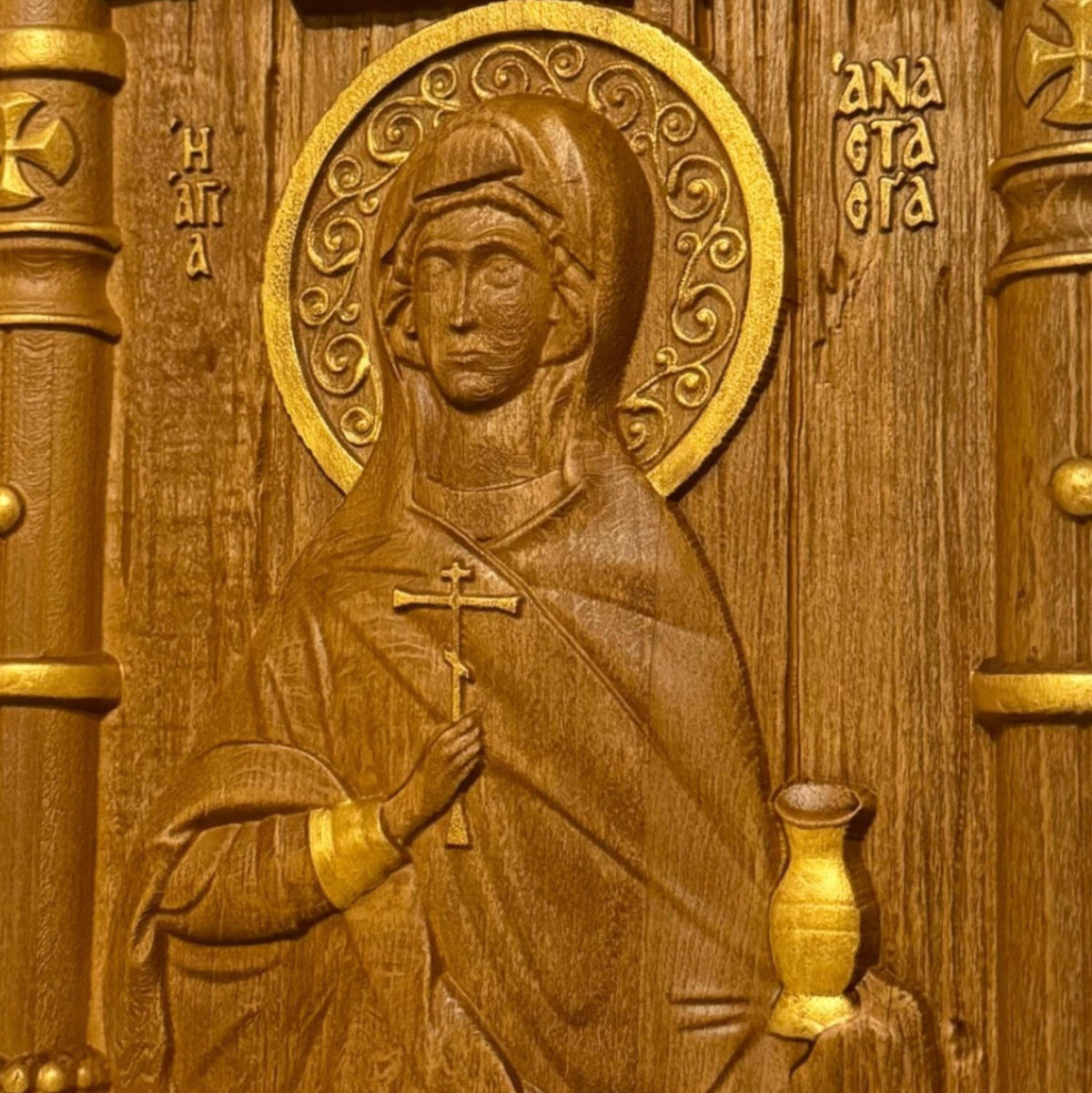 Saint Anastasia Wooden Carved Handmade Christian Icon. Byzantine Greek Orthodox Home Art Decor.