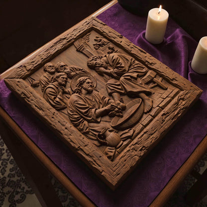 Jesus Christ Washes His Disciple’s Feet Wooden Carved Handmade Christian Icon  Byzantine Greek Orthodox Home Decor Cretan Holy Carvings