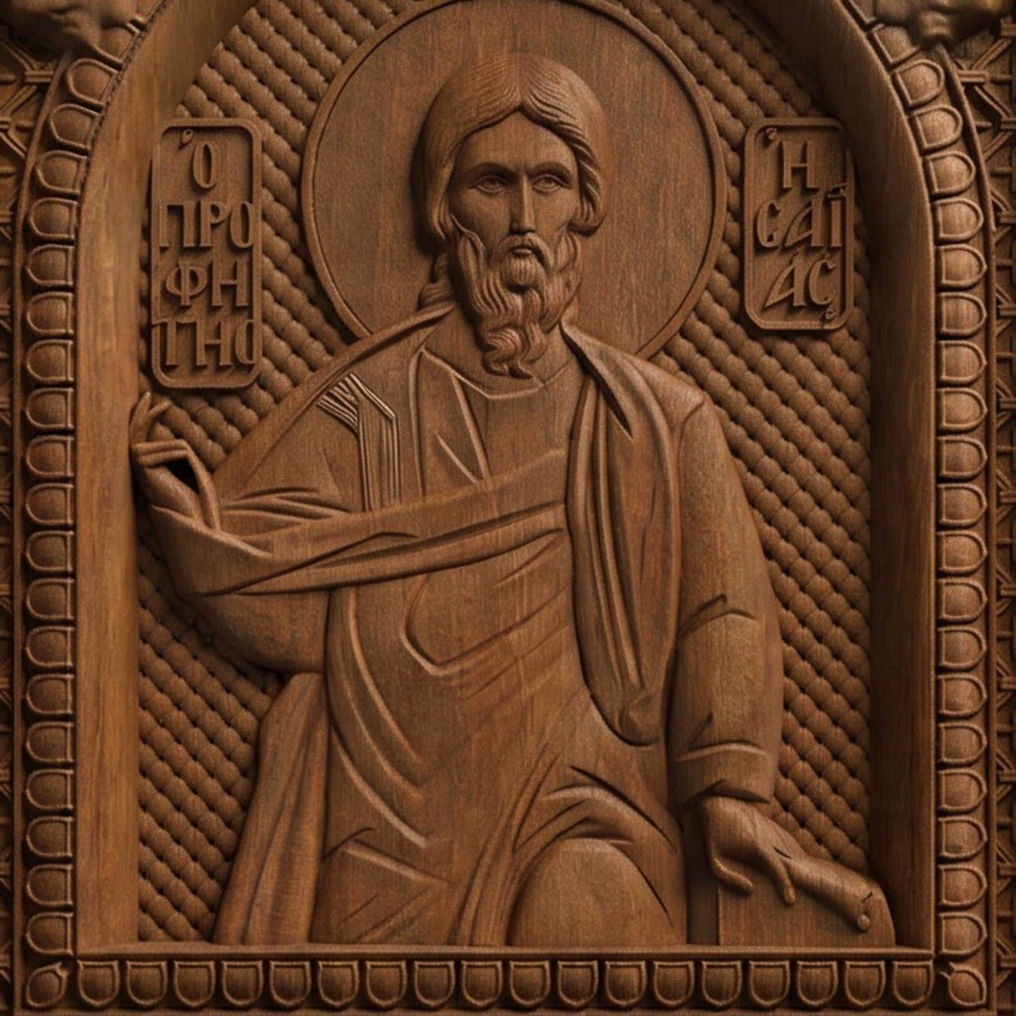 Prophet Isaiah Wooden Carved Handmade Christian Icon | Byzantine Greek Orthodox Home Art Decor