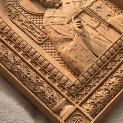 Saint Gregory the Theologian  Patron Saint of Students and Teachers Flat Side Natural Wood Color Cretan Holy Carvings