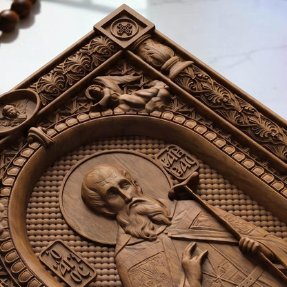 Saint Savvas the Sanctified Wooden Carved Handmade Christian Icon | Byzantine Greek Orthodox Home Art Decor