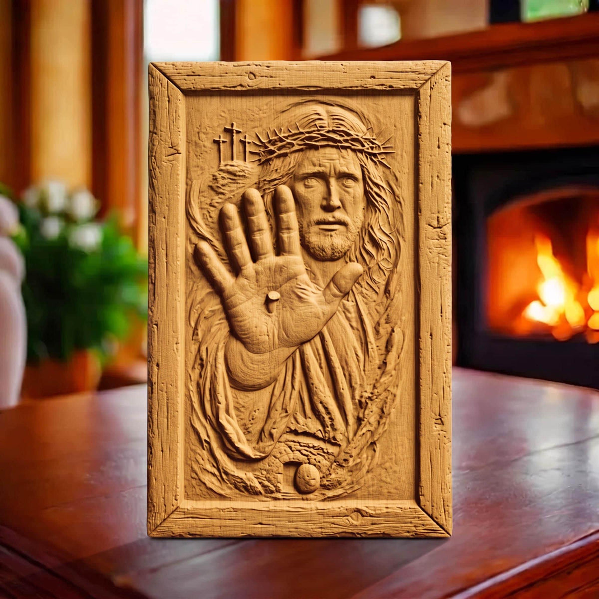 Jesus Christ Wound Wooden Carved Handmade Christian Icon  Byzantine Greek Orthodox Home Art Decor Cretan Holy Carvings