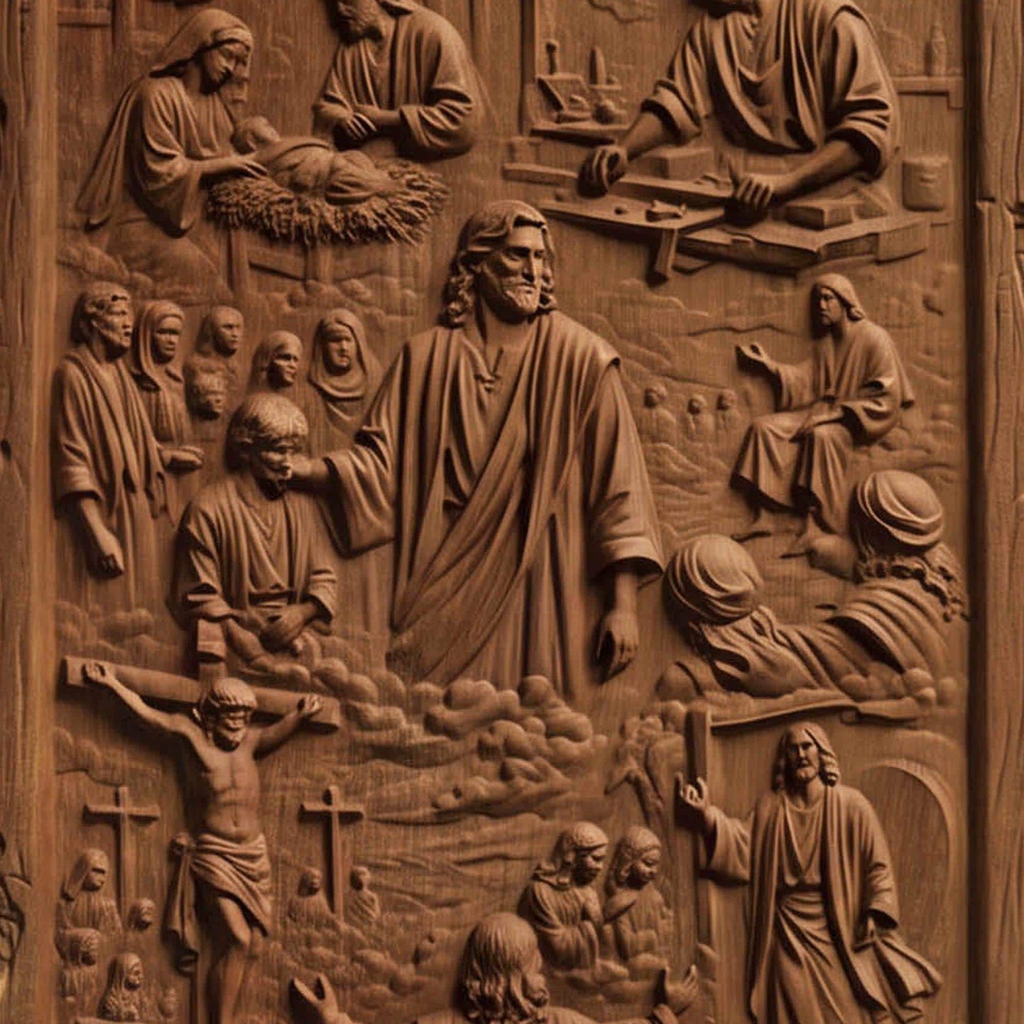 The Life of Jesus Christ Wooden Carved Handmade Christian Icon  Byzantine Greek Orthodox Home Decor Cretan Holy Carvings