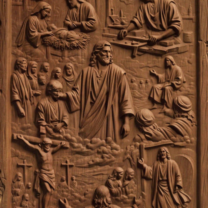 The Life of Jesus Christ Wooden Carved Handmade Christian Icon  Byzantine Greek Orthodox Home Decor Cretan Holy Carvings