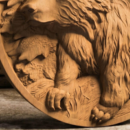 Bear in Plate Framed Bas Relief | Wooden Bear Carving | Sculptural Gift Idea
