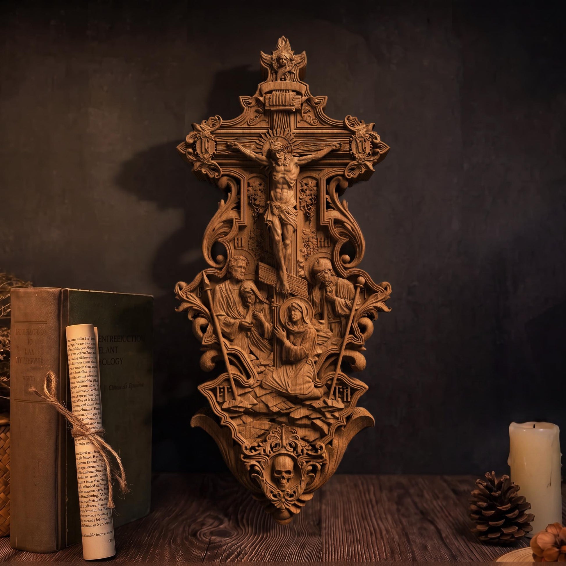 Hand Carved Cross No 12 | Wood Byzantine Greek Christian Wall Art Cretan Holy Carvings