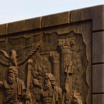 The Gathering of Olympian Gods 3D Wooden Bas Relief Panel Art Sculptural Gift Idea Cretan Holy Carvings