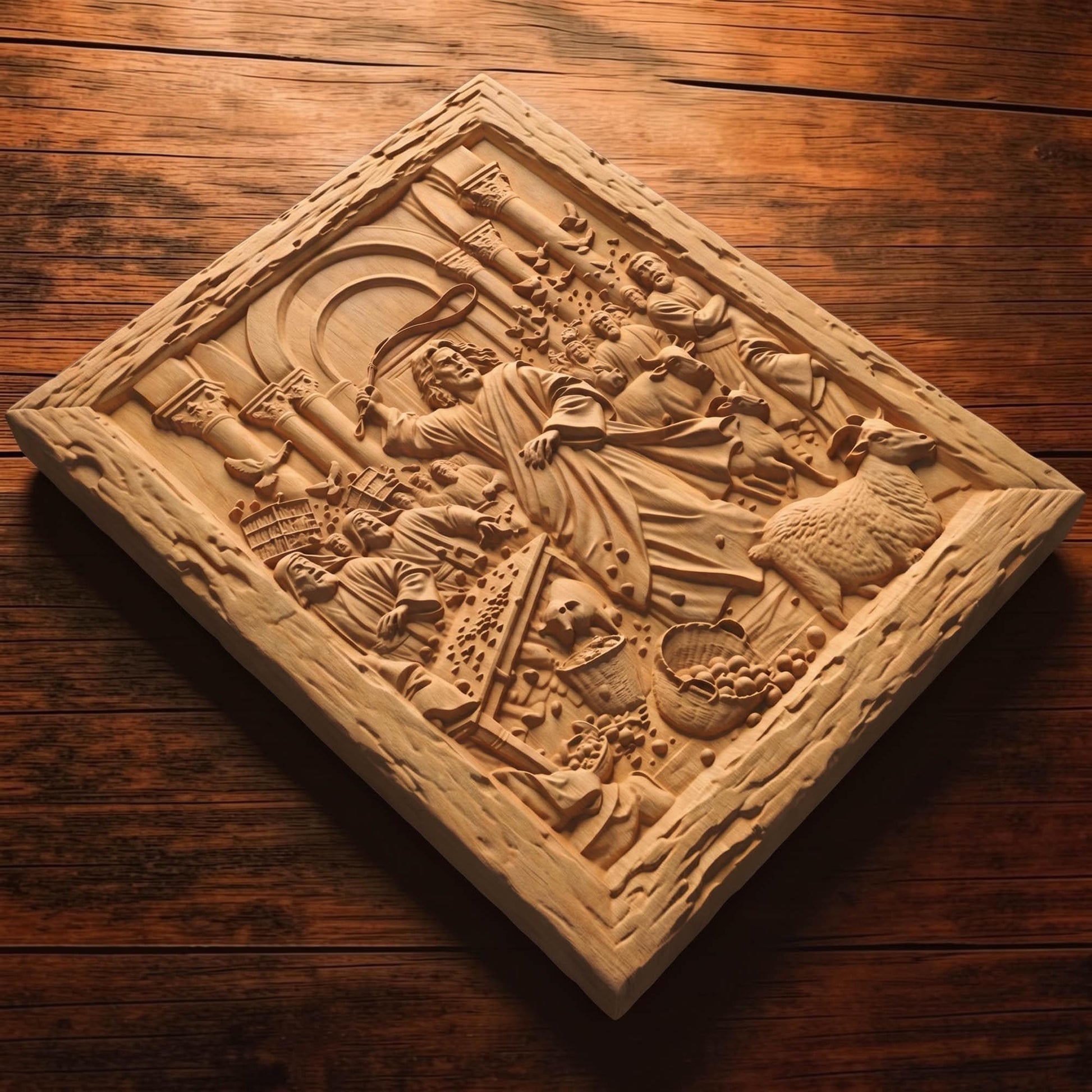 Jesus Christ Cleansing the Temple Wooden Carved Handmade Christian Icon  Byzantine Greek Orthodox Home Decor Cretan Holy Carvings