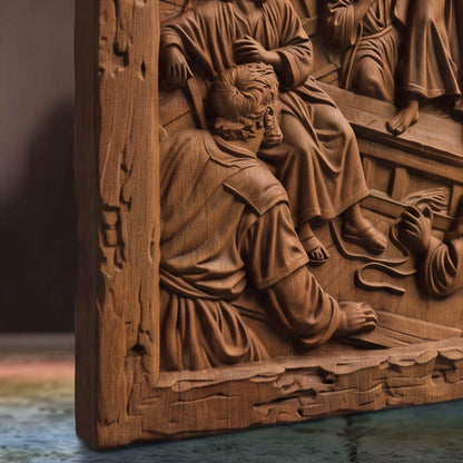Jesus Christ Calms the Weather Wooden Carved Handmade Christian Icon  Byzantine Greek Orthodox Home Decor Cretan Holy Carvings