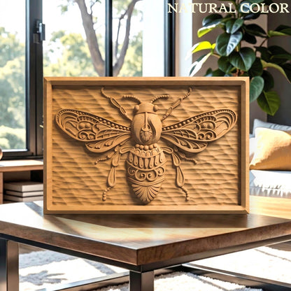 Bee Tribal Framed Bas Relief | Wooden Bee Carving | Sculptural Gift Idea
